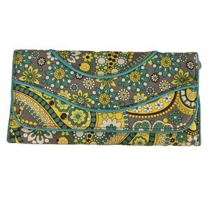Vera Bradley Lemon Parfait Making Waves Folding Clutch Wallet Purse Yellow Teal